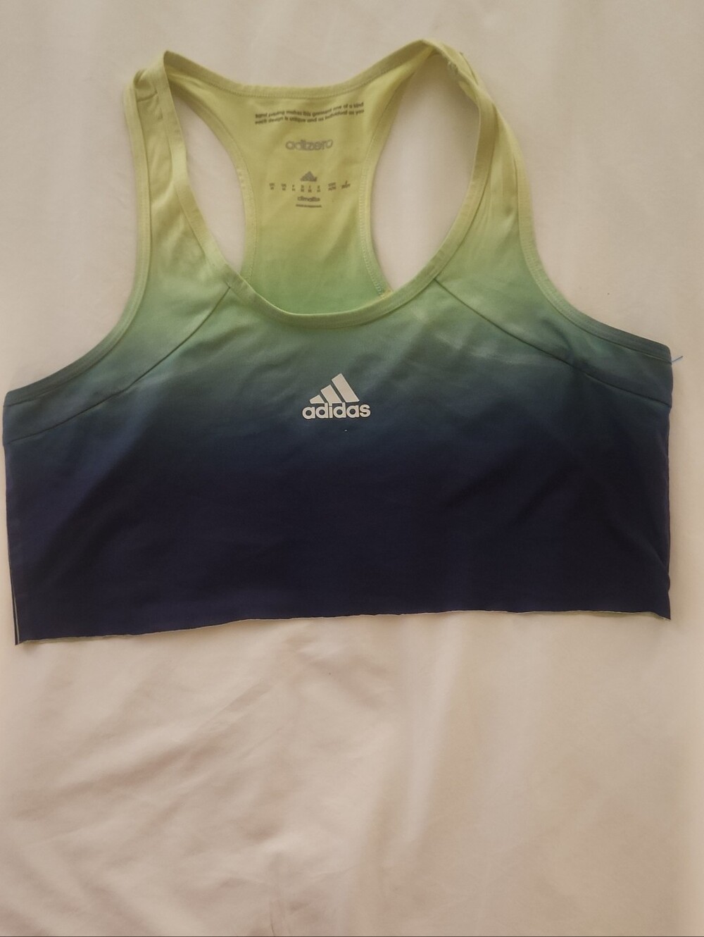 adidas Ombre Racerback Sports Bra in Lime and Navy Blue